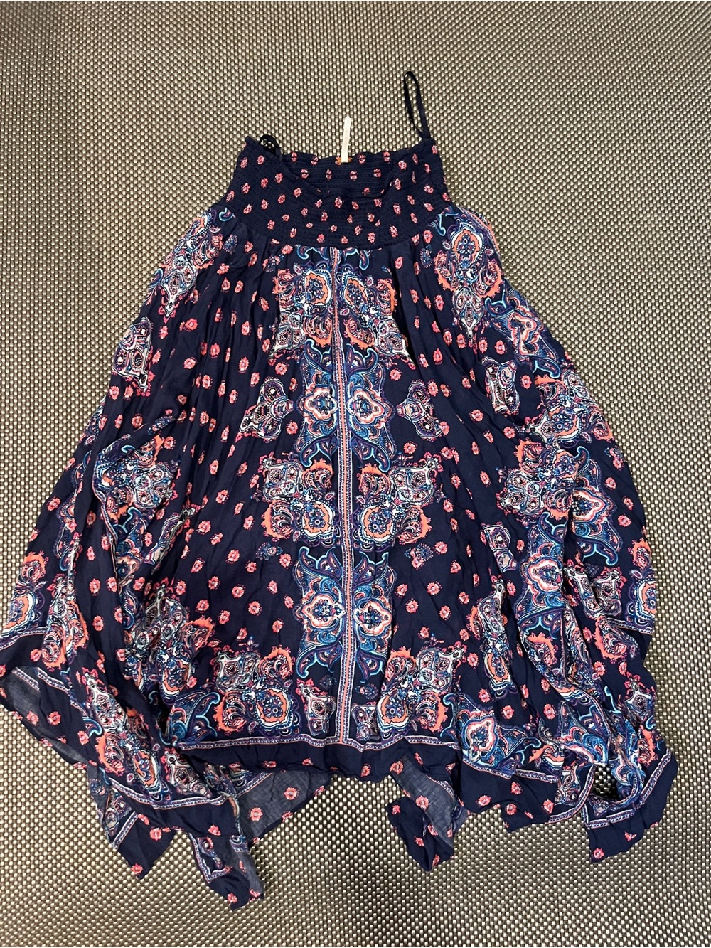 Free People Navy Paisley Asymmetrical Skirt with Pink Accents
